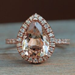 Genuine Peach Morganite Diamond Halo Engagement Ring Rose Gold LS4897