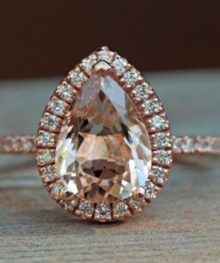 Genuine Peach Morganite Diamond Halo Engagement Ring Rose Gold LS4897