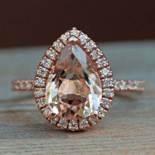 Genuine Peach Morganite Diamond Halo Engagement Ring Rose Gold LS4897