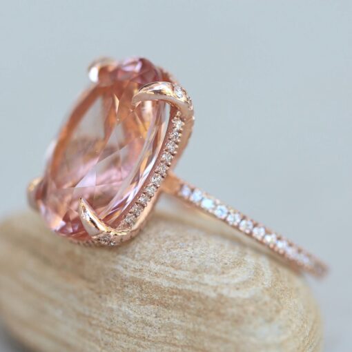 Large Oval Morganite Ring with Diamond Shank 18k Rose Gold LS6241