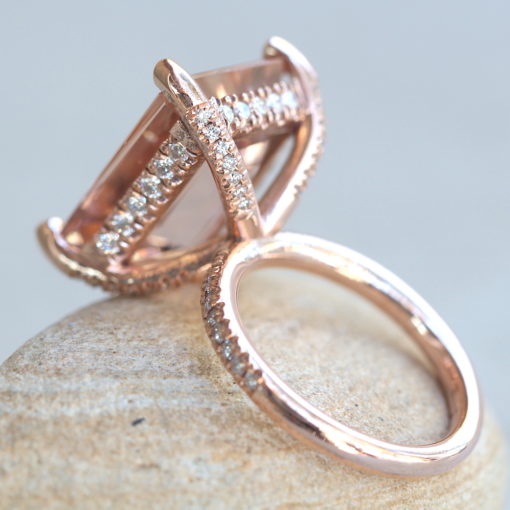 Morganite and Diamond Ring with Diamond Prongs 18k Rose Gold LS6359