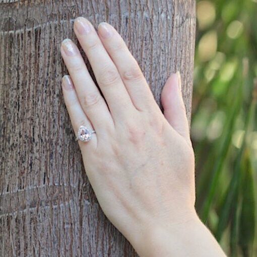 Pink Morganite Engagement Set Hand Shot in Platinum LS6757
