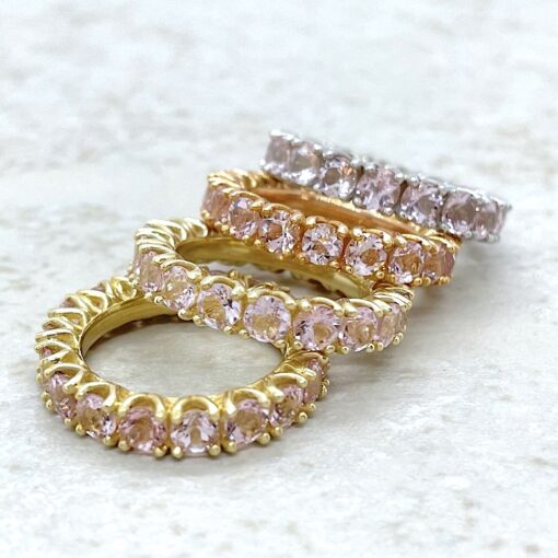 Pink Morganite Eternity Bands 3.5mm Round Cut in Solid 14k Gold LS6306