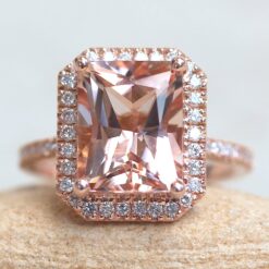 Radiant Morganite Engagement Ring Single Halo 14k Rose Gold LS6239