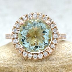 Round Aquamarine Halo Ring with Diamonds in 14k Rose Gold LS6621