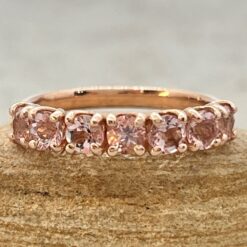 Round Pink Morganite Wedding Band Lily Petal Prongs Rose Gold LS6727