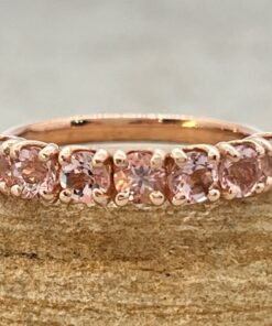 Round Pink Morganite Wedding Band Lily Petal Prongs Rose Gold LS6727