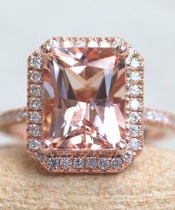 Vintage Style Radiant Cut Morganite Engagement Ring Rose Gold LS6239