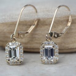 Classic Emerald Cut Lab Diamond Lever Back Earrings Yellow Gold LS6200