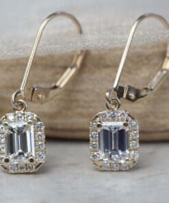 Classic Emerald Cut Lab Diamond Lever Back Earrings Yellow Gold LS6200