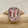 Classic Emerald Cut Morganite Diamond Engagement Ring Rose Gold LS6759