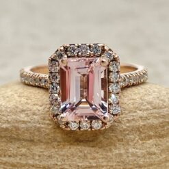 Classic Emerald Cut Morganite Diamond Engagement Ring Rose Gold LS6759