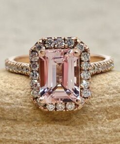 Classic Emerald Cut Morganite Diamond Engagement Ring Rose Gold LS6759