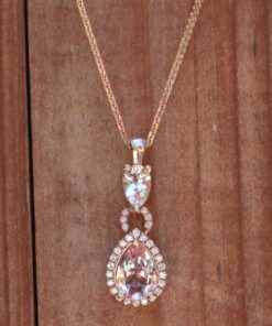 Classic Pear Cut Pink Morganite Diamond Halo Pendant Rose Gold LS5139