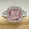 Cushion Cut Pink Morganite Diamond Ring Set White Gold Platinum LS6778