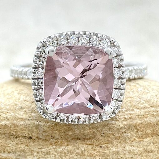 Cushion Cut Pink Morganite Engagement Ring White Gold Platinum LS6736