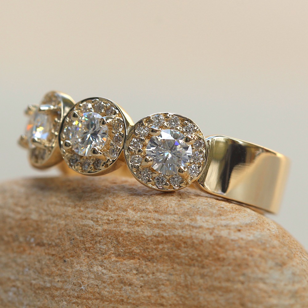 Genuine Lab Diamond Wedding Ring Round Halo Shank Yellow Gold LS6233