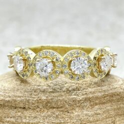 Half Eternity Moissanite Wedding Band Diamond Halos Yellow Gold LS6846
