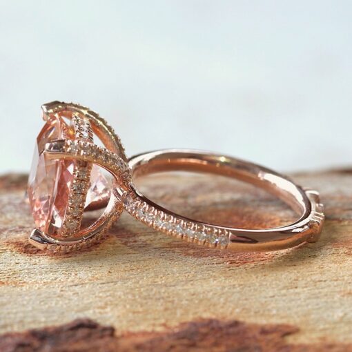 Morganite and Diamond Ring with Heart Filigree 18k Rose Gold LS6590