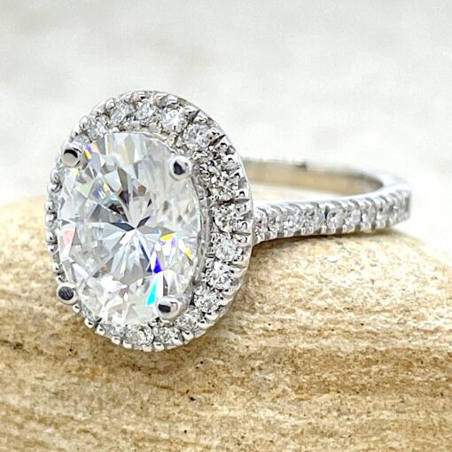Oval Moissanite Engagement Ring Diamond Halo in 18k White Gold LS6760