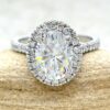 Oval Moissanite Halo Ring with Diamond Shank in 14k White Gold LS6760