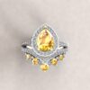 Pear Cut Yellow Sapphire Diamond Ring Set White Gold Platinum LS6207