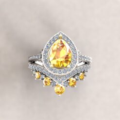 Pear Cut Yellow Sapphire Diamond Ring Set White Gold Platinum LS6207