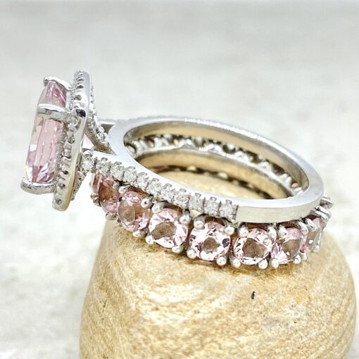Pink Morganite Bridal Set Cathedral Shank White Gold Platinum LS6768