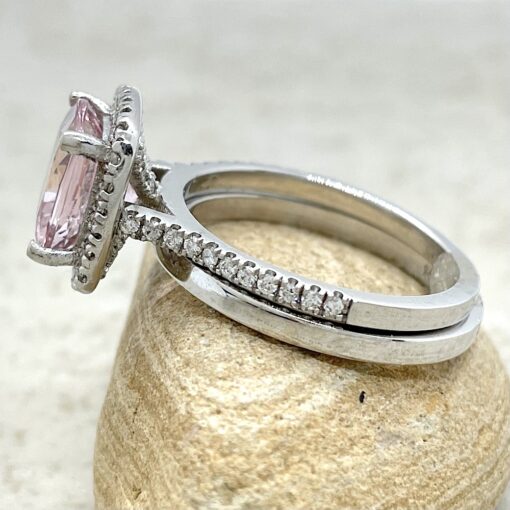 Pink Morganite Cathedral Ring with Diamonds White Gold Platinum LS6778