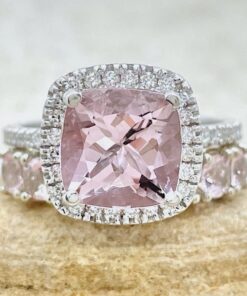 Pink Morganite Matching Set Cathedral Shank White Gold Platinum LS6769