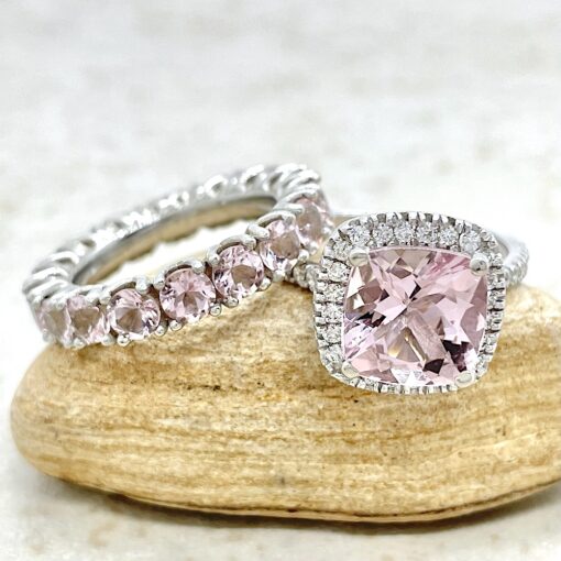 Pink Morganite Ring Set with Diamond Halo White Gold Platinum LS6768