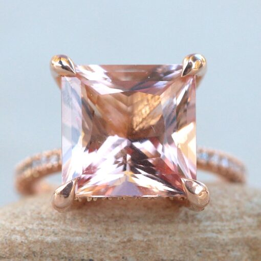 Princess Morganite Engagement Ring Peachy Pink 14k Rose Gold LS6211