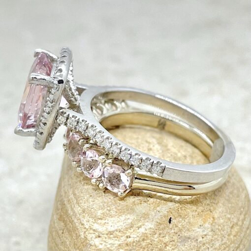 Rare Pink Morganite Ring Set Matching Band White Gold Platinum LS6769