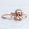 Rectangular Cushion Cut Morganite Engagement Ring Set Rose Gold LS6756