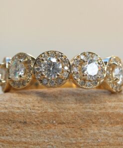 Round Natural Lab Grown Diamond Halo Wedding Band Yellow Gold LS6233