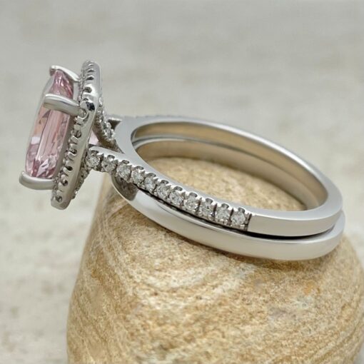 Square Cushion Cut Morganite Set Plain Band White Gold Platinum LS6778