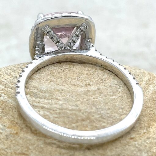Square Cut Pink Morganite Ring Diamond Halo White Gold Platinum LS6736