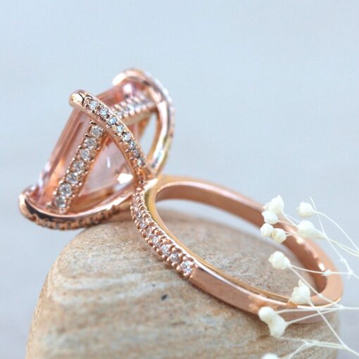 Square Morganite Engagement Ring Diamond Prongs 14k Rose Gold LS6211