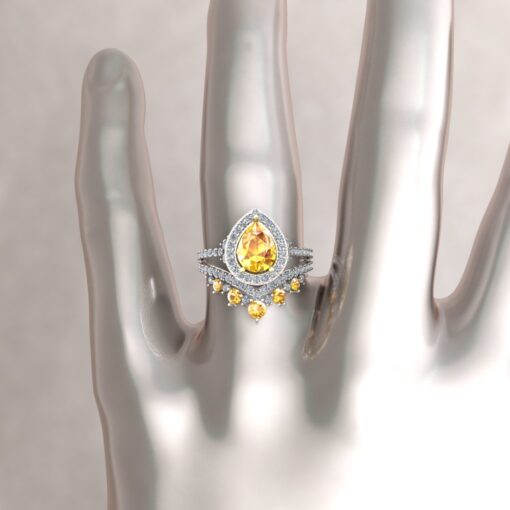 Sunny Sapphire Diamond Halo Bridal Ring Set White Gold Platinum LS6207