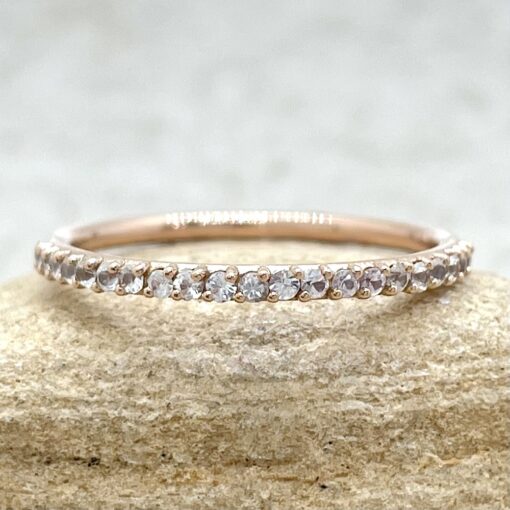 White Sapphire Wedding Ring with Thin Dainty Shank 14k Rose Gold LS800