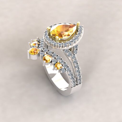 Yellow Sapphire Wedding Ring Set Crown Band White Gold Platinum LS6207