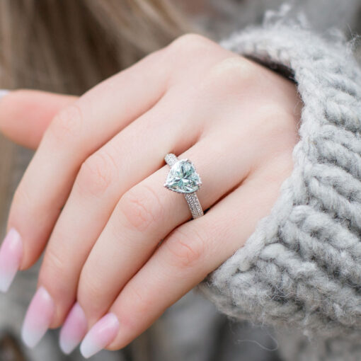 AAA Blue Aquamarine Diamond Engagement Ring White Gold Platinum LS5289