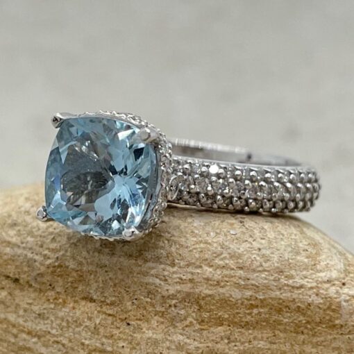 Cushion Aquamarine Diamond Engagement Ring White Gold Platinum LS6445