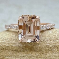 Emerald Cut Morganite Engagement Ring White Diamonds Rose Gold LS6542