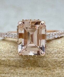 Emerald Cut Morganite Engagement Ring White Diamonds Rose Gold LS6542