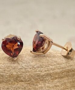 Genuine Heart Cut Garnet January Birthstone Earrings Rose Gold LS6688