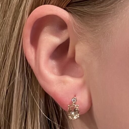 Genuine Peachy Pink Morganite Diamond Dangle Earrings Rose Gold LS6861