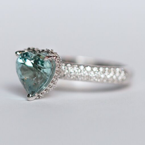 Heart Aquamarine Ring Diamond Hidden Halo White Gold Platinum LS5289