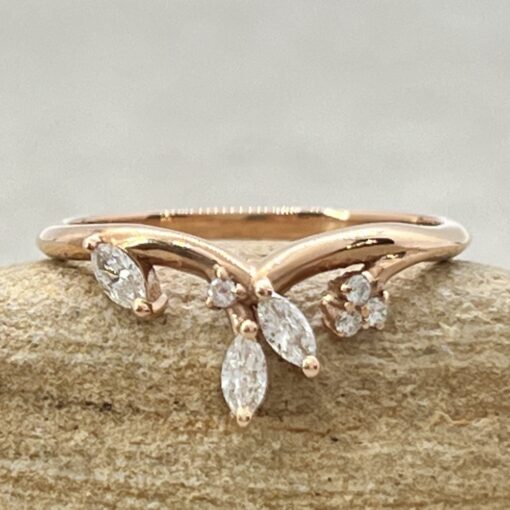 Minimalistic Marquise Cut Diamond Vine Wedding Ring Rose Gold LS6853