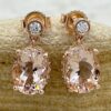 Oval Cut Morganite Earrings with Diamond Posts 14k Rose Gold LS6861